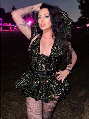 Black and Green Sequin Corset Festival Outfit. 3 Piece Set. Custom Made!